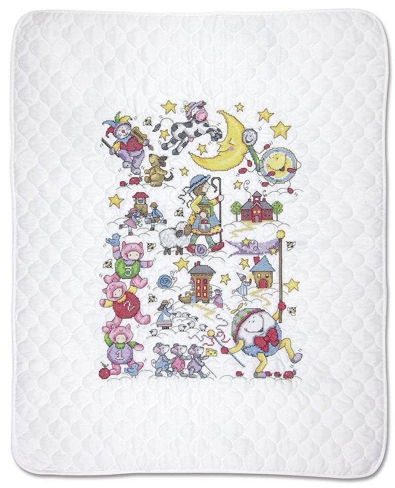 Design Works Crafts Janlynn Stamped for Cross Stitch Baby Quilt Kit, Nursery Rhymes - Image 1